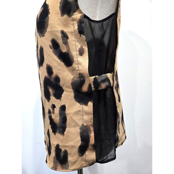 Zara Shirt Brown Leopard Cheetah Tank Print Mesh Side Buttons Round Neck Small S - Picture 2 of 7